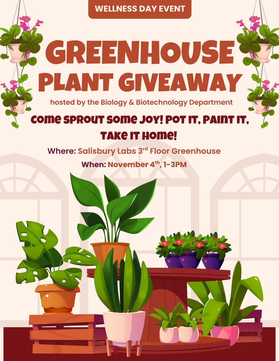 Take a break and get your hands in the dirt! 🌿
BBT’s Greenhouse Plant Giveaway is happening on Wellness Day 11.4.25 in Salisbury Labs — come pot a plant, decorate it, and bring a little green home. 💚

#BBT #WellnessDay #WPI #Greenhouse