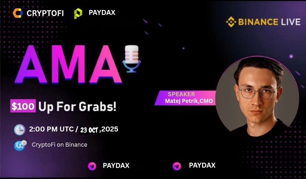 CryptoFi_global's tweet photo. 🥳 We are thrilled to announce that we'll be hosting an #BINANCE_LIVE with #PAYDEX

🎁Prize: $100 USDT
📆Date: 23th October , 2 :00 PM (UTC)

📍Set Reminder:  https://t.co/i7T3gUmSIA

‼️ Follow Rules :
✔️Follow @CryptoFi_global & @Paydaxofficial
✔️Join : https://t.co/j6GHDc5QG5
✔️Like, RT & Tag 3 Friend !
