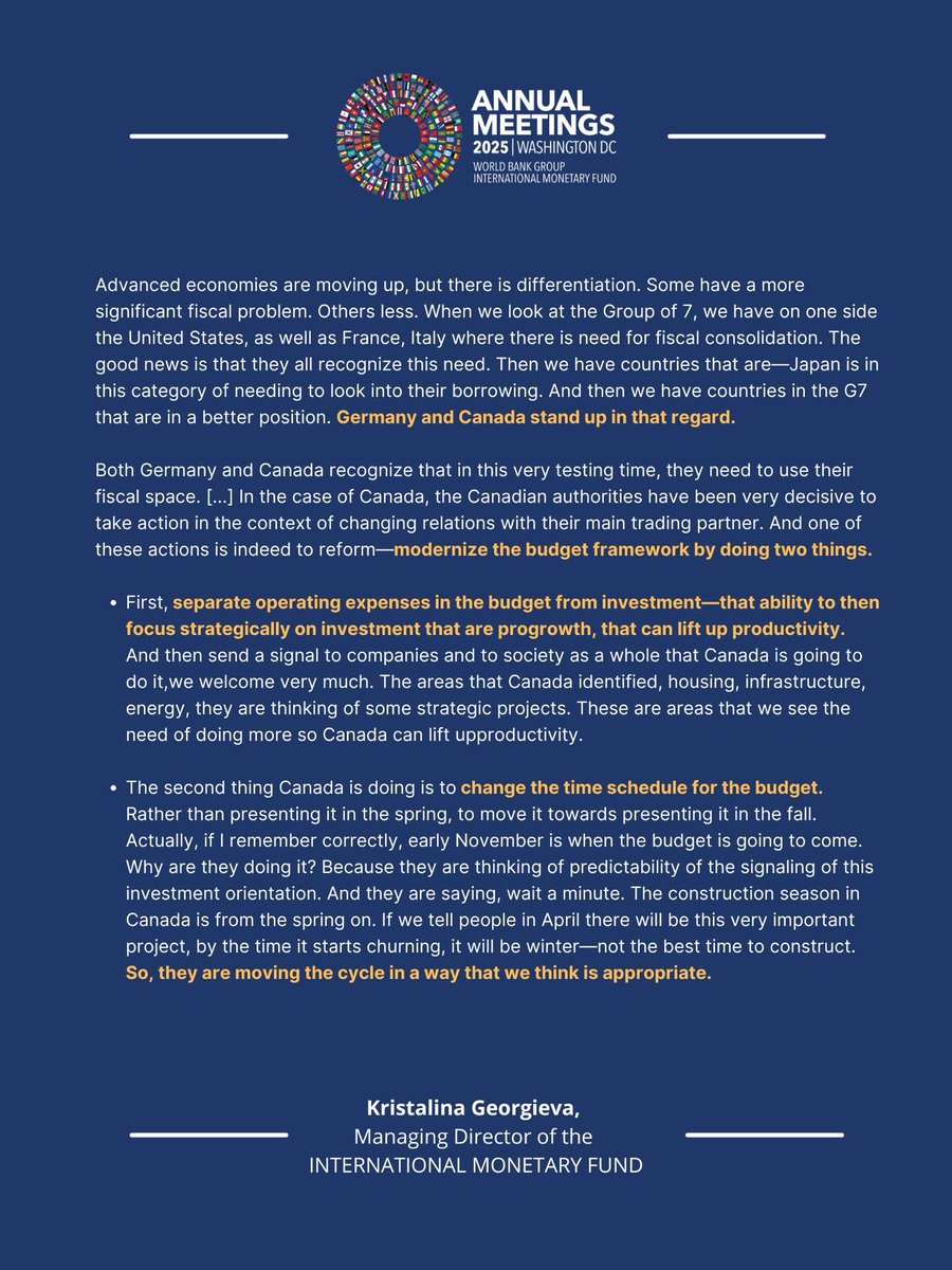 Clear and simple assessment by the head of the International Monetary Fund.

Both Germany and Canada have a solid fiscal position.

That’s why in Budget 2025 we will make generational investments to build Canada Strong.