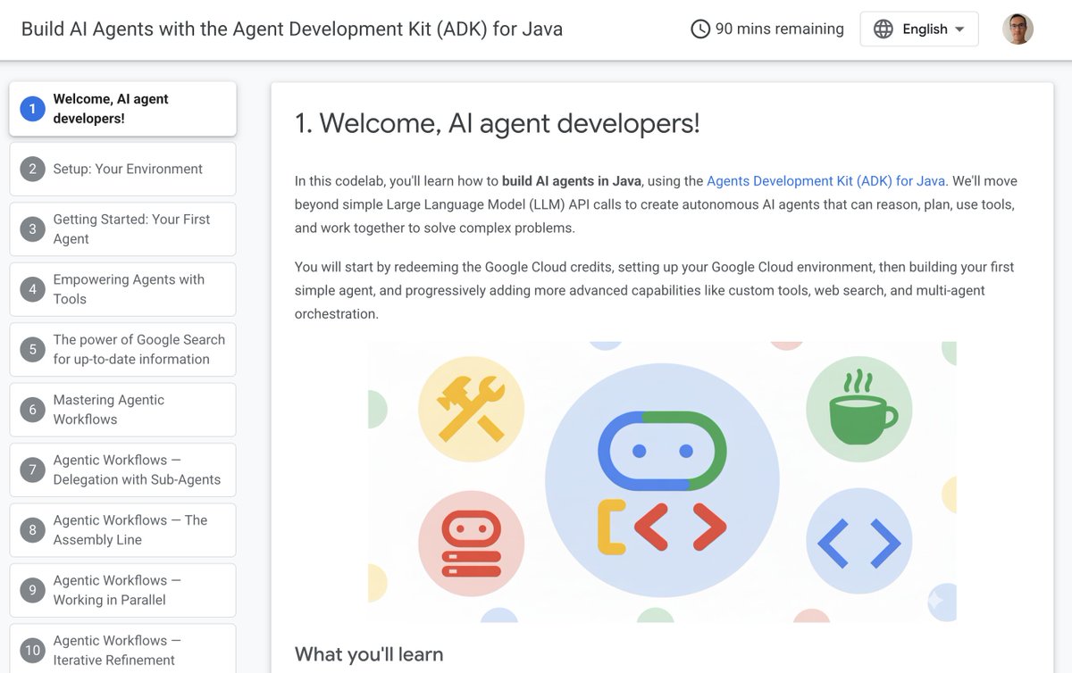 glaforge's tweet image. My comprehensive guide on building #AI #agents in #Java with the #ADK framework! 🤖☕
I've bundled everything you need to get started: my full article, the video recording at @Devoxx, a codelab, the slides, an updated template project, and code samples, all in one place.