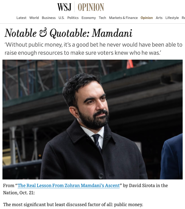 The Wall Street Journal this morning is telling its readership about the piece we just published from our new book MASTER PLAN which shows how public campaign finance systems threaten oligarchs' power.