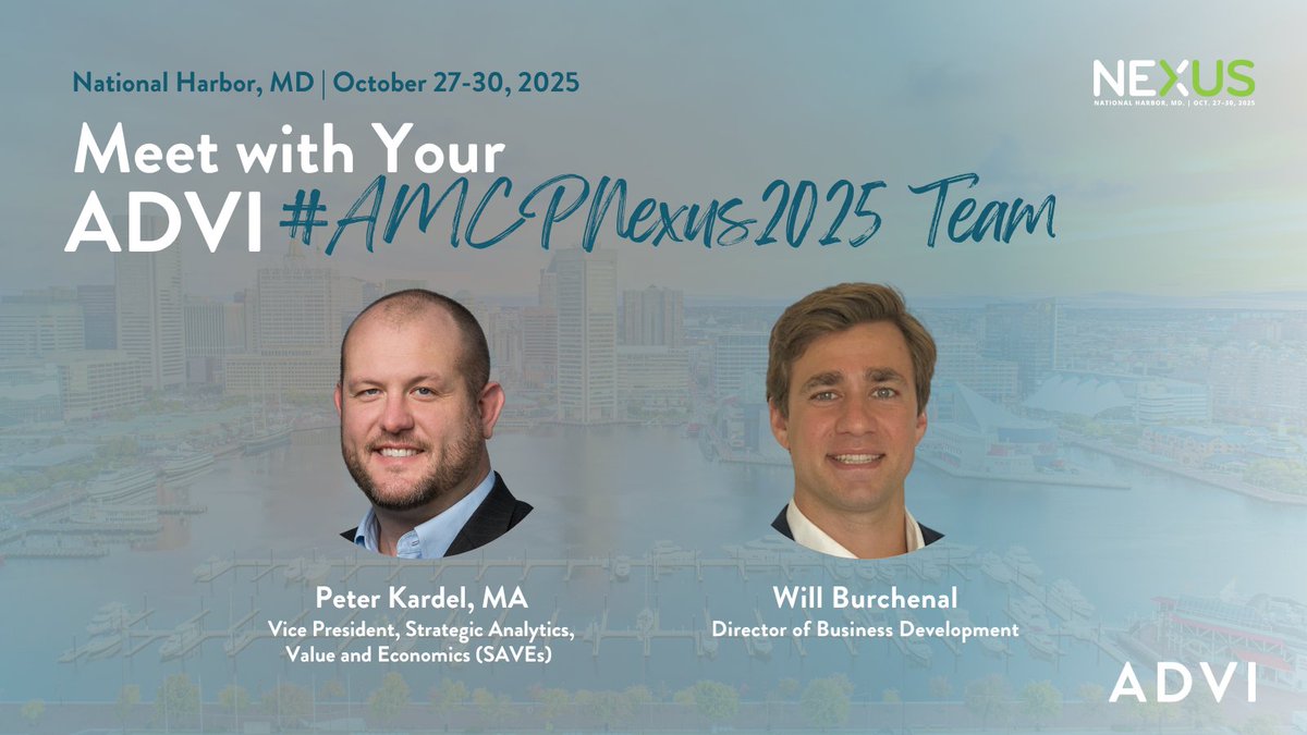ADVIhealth's tweet image. Attending #AMCPNexus from October 27-30? Join our #ADVIExperts who will be attending and meeting with clients to discuss recent policy developments and how they will impact drug pricing, access, and reimbursement.

Learn more and get in touch: advi.com/events/advi-he…