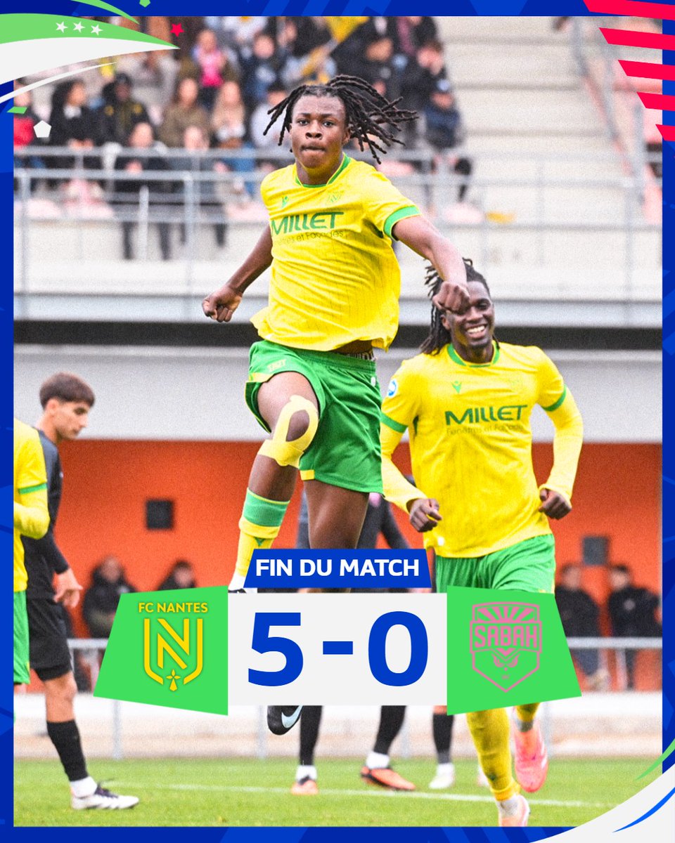 Avec maîtrise ! 

Nos Jaune et Vert s'imposent avec la manière et prennent une sérieuse option pour la qualification au prochain tour. 

→ Match retour en Azerbaïdjan le mercredi 5 novembre. 

⌞ 𝟱-𝟬 ﹅ <a href="/UEFAMensYouth/">UEFA Men's Youth</a>