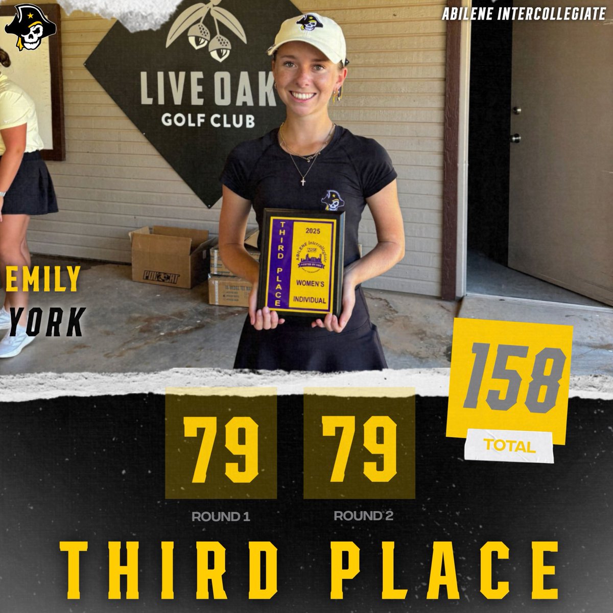 SUPirates's tweet photo. Fall finish on top! ⛳️🏆

Women’s Golf closed out the fall season in style with a tournament win, shooting team rounds of 319 & 311! 👏🏼🏴‍☠️

‼️ Junior Sydney Jackson led the way, claiming her second individual title of the season! 
✨ Freshman Emily York secures 3rd place (79,79) and fellow freshman Anna Apisarnthanarax finished in 5th place (80,79)!