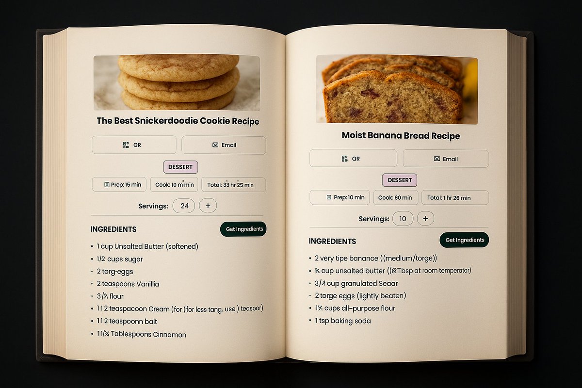 coding_updates's tweet image. Day 13: 
Doing some UI brainstorming for my recipe extension. Just a mockup! But what do you think?
I want to make something that stands out and is more involving with real page flipping components.