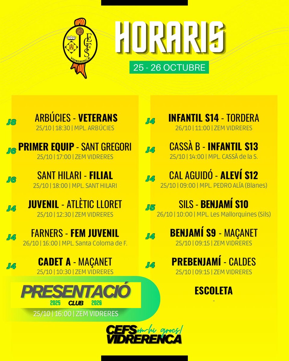 CEFSVidrerenca's tweet image. Agenda del cap de setmana:

#somhigrocs