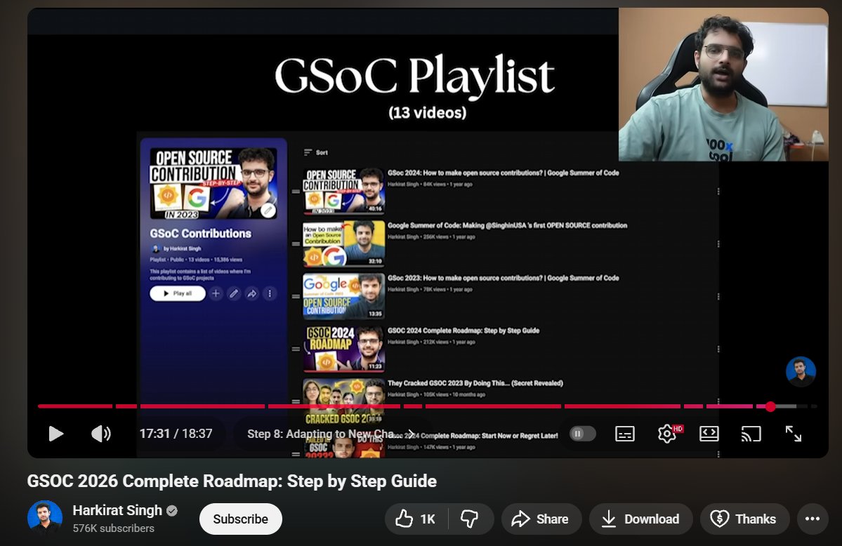 Tejas_devv's tweet image. 🚀 Just watched @kirat_tw  GSOC 2026 Complete Roadmap video and I’m super pumped to start my #GSoC journey! 
The clarity and roadmap he shared gave me the perfect motivation to begin contributing to open source 🔥
#100xDevs #OpenSource #GSOC2026