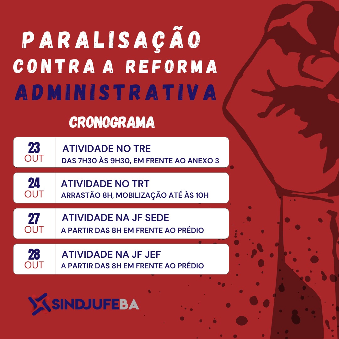 Sindjufe's tweet photo. Confira a agenda de paralisações contra a Reforma Administrativa! 👊 https://t.co/u0U0snyfAa
