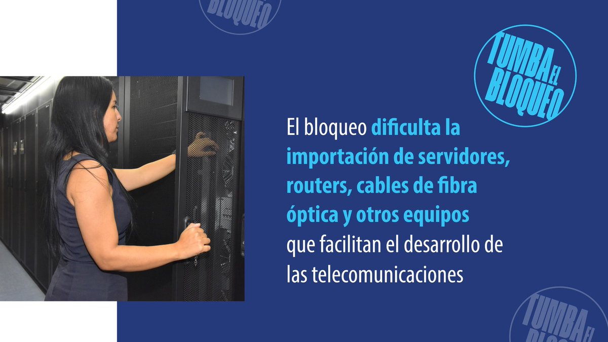 La compleja situación que enfrenta #Cuba es un reflejo de las sanciones impuestas por el gobierno de EEUU. El bloqueo estadounidense limita la importación del equipamiento tecnológico esencial para el avance de las telecomunicaciones. #TumbaElBloqueo
