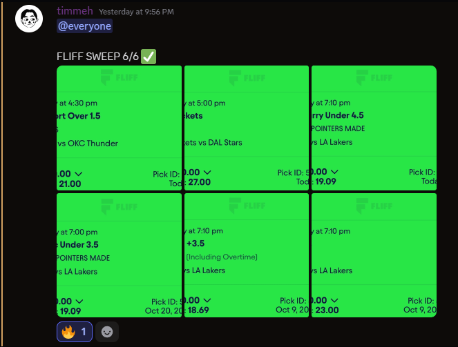 ParmDFS's tweet photo. Premium just went SIX FOR SIX LAST NIGHT 😝

Fliff lines are WAY OFF and our method to spot them is way too easy 💰

Get access to ALL my plays for less than $0.99/day (use code "NBA" for 30% off!)⬇️

https://t.co/yHmUdu8jSA https://t.co/F8c4zbqUQ7
