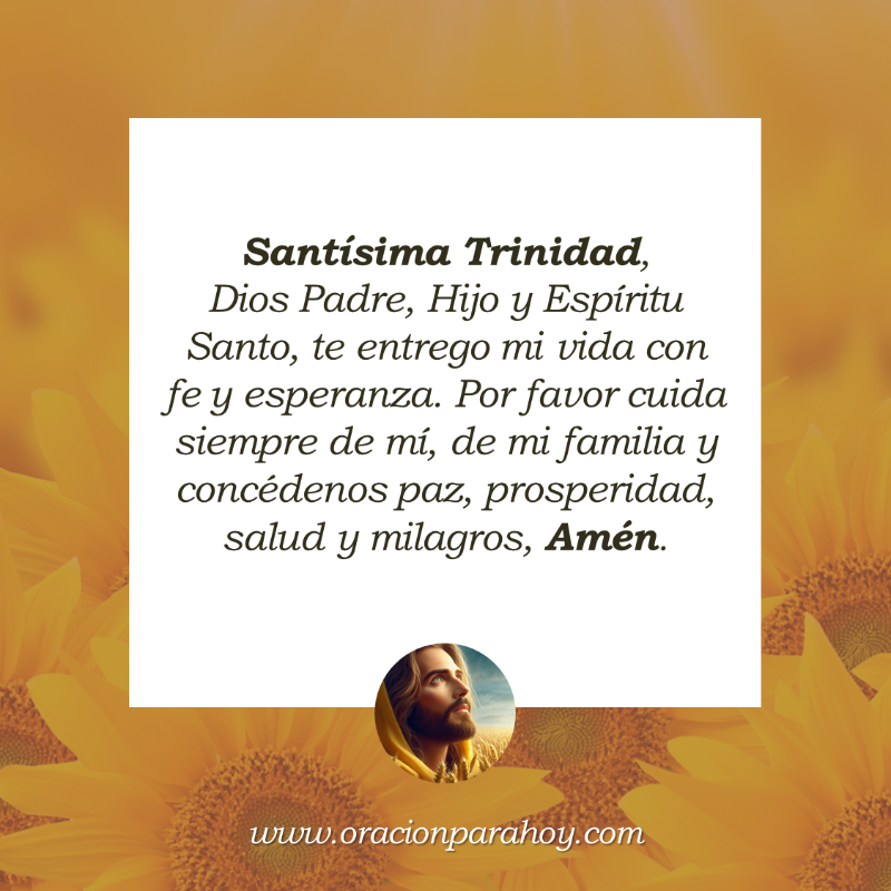 OracionParaHoy's tweet photo. LA ORACIÓN MÁS PODEROSA A LA SANTISÍMA TRINIDAD: Santísima Trinidad, por favor orienta todos mis pasos, fortalece mi espíritu, derrama tu gracia sobre mí y concédeme una vida colmada de inmensa paz, bienestar, plenitud y milagros.

Continua orando en: https://t.co/MzSy6m5vAP 🌿