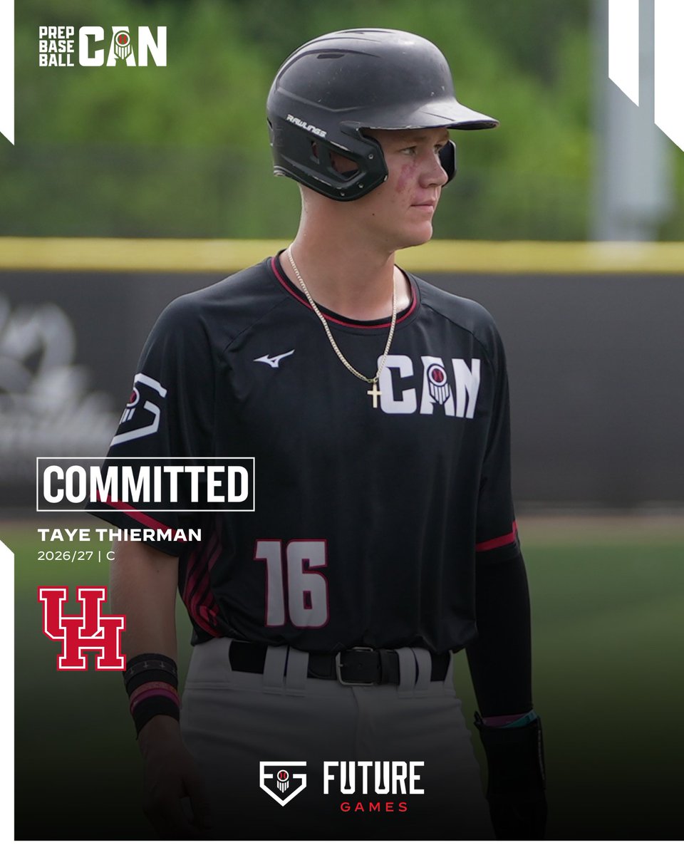 🚨𝐂𝐎𝐌𝐌𝐈𝐓𝐌𝐄𝐍𝐓 𝐀𝐋𝐄𝐑𝐓🚨

'26/'27 C Taye Thierman (<a href="/DawgsAcademy/">Okotoks Dawgs Academy</a>) has announced his commitment to the University of Houston.

Thierman is the 11th commitment from Canada's 2024 Future Games team.

👤 loom.ly/vnj9al0 | <a href="/UHCougarBB/">Houston Baseball</a>