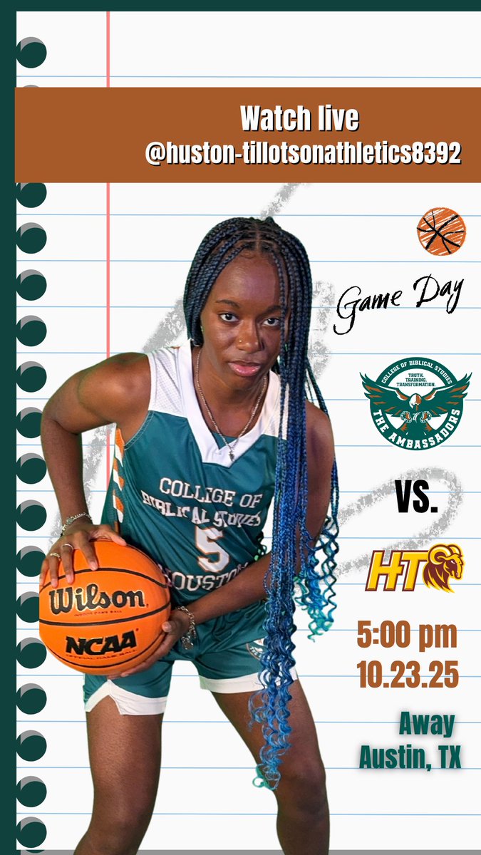 CBS Lady Ambassadors vs Huston-Tillotson University

🏀 Tip-Off at 5:00 PM
📍 Austin, TX

🔥 Ambassadors On A Mission
Playing for more than a score—representing Christ on the court.