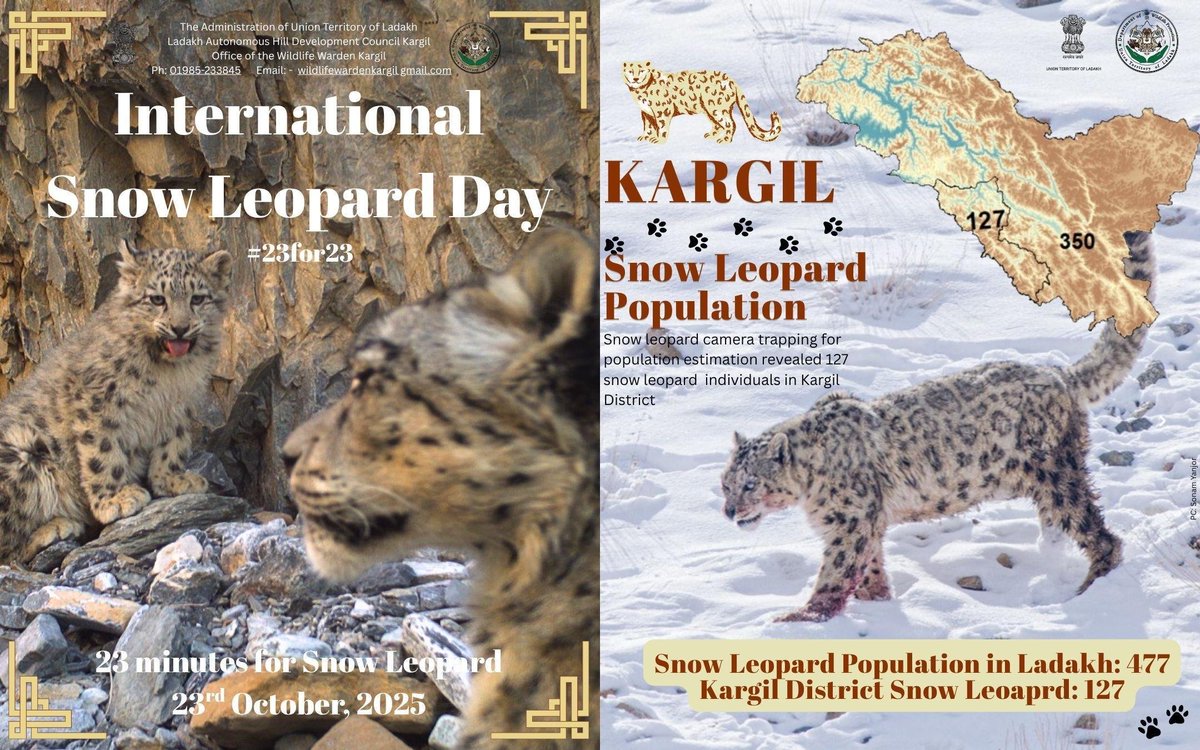 Join 23 minutes of walk for conservation of Snow Leopard from Baroo to Baroo Tsok on the occasion of International Snow Leopard Day, organised by Forest Ecology &amp; Environment UT Ladakh (Wildlife Protection Division Kargil &amp; Forest Division Kargil). 
#23for23 
<a href="/airnewskargil/">Radio News Kargil</a>