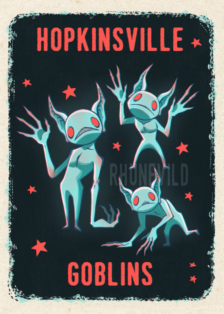 Special illustration for GoblinCon in Hopkinsville, Kentucky! If you haven't heard of the Hopkinsville goblin encounter and you like spooky little guys, I encourage you to look it up!

#goblincon #hopkinsvillegoblins #cryptid
