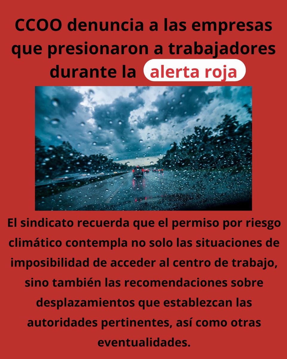 🔴 <a href="/CCOOCMorvAPalan/">CCOO Camp de Morvedre - Alt Palancia</a> denuncia a las empresas que presionaron a trabajadores durante la alerta roja
🔗 acortar.link/4nGLRn