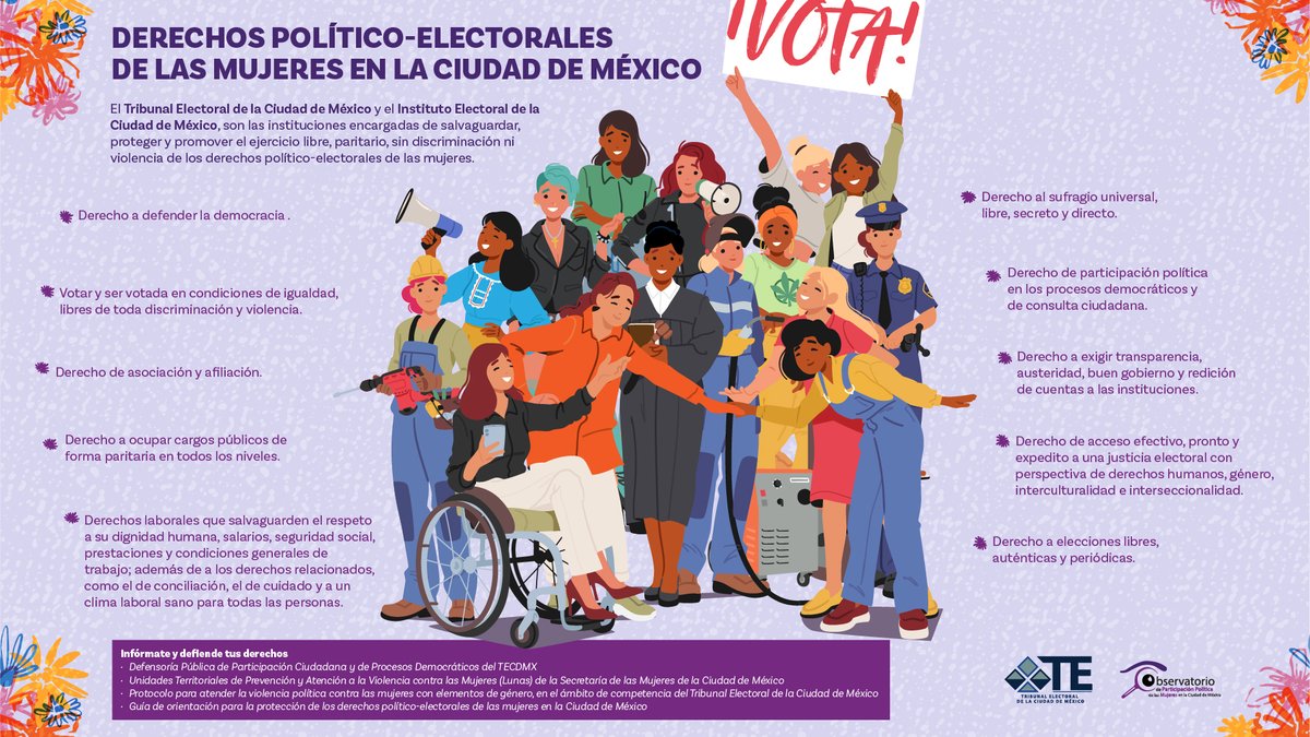 📣¿Sabes cuales son los derechos político - electorales de las mujeres en la Ciudad de México? Toma nota 📝 ¡Conócelos, promuévelos, ejércelos y defiéndelos!