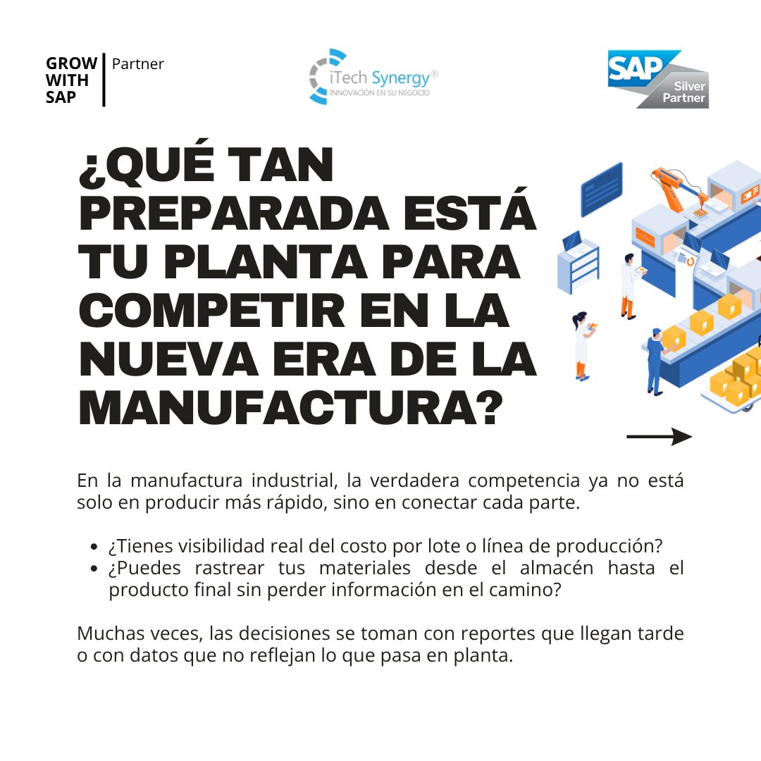 i_TechSynergy's tweet image. 🏭 En la #manufactura, la eficiencia depende de la conexión.

 #SAP #BusinessSuite integra ⚙️ producción, 🧾 finanzas y 🔧 mantenimiento en una sola plataforma.
📊 Más visibilidad. Menos fallas.

👉 bit.ly/4nfPHW0

#iTechSynergy #Industria4 #EficienciaOperativa