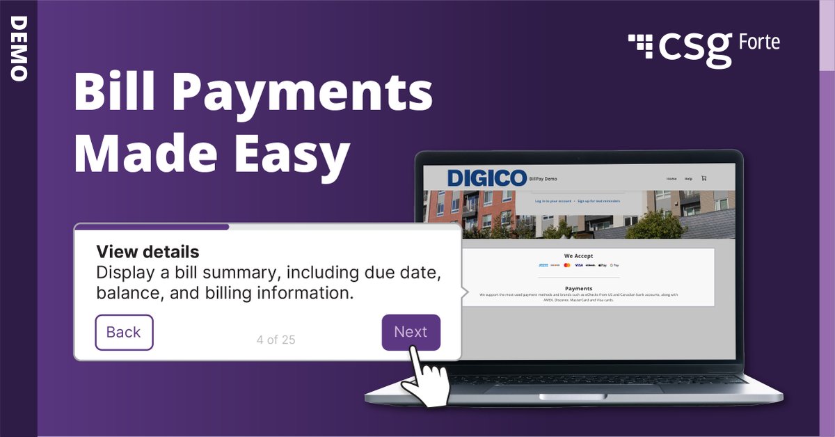 CSG_Forte's tweet image. If your bill payment process causes friction, your revenue could be at risk. 📊
⭐️ The right digital experience removes roadblocks & gets payments in faster—while keeping your customers happy.
Try the interactive demo. 👉 spr.ly/6011A7coB
#DigitalPayments #OnlineBillPay