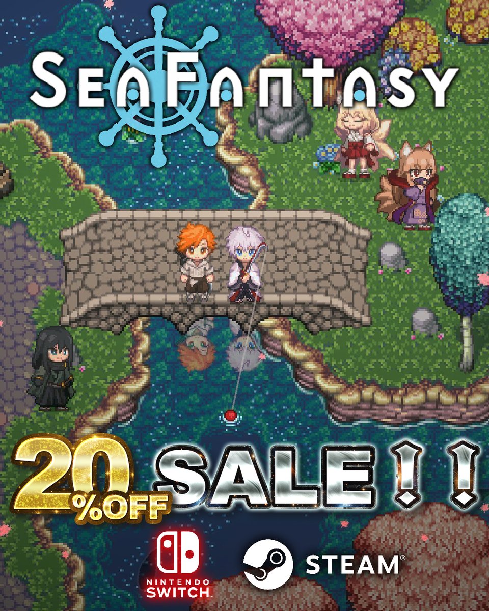 🎣~Announcement ④~

20% OFF sale now on Steam &amp; Nintendo eShop!!

Don't miss this opportunity to enjoy this RPG where you save the world with a unique fishing technique!!