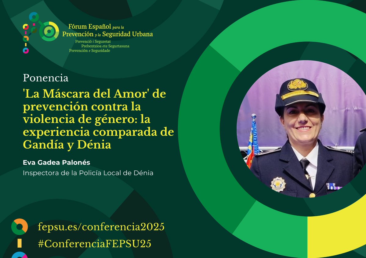 FEPSU's tweet photo. 📢 Descubre el programa "La Máscara del Amor" desarollado por Dénia y Gandía. Nos lo cuentan:

🔹 José Martínez Espasa, Comisario Principal Jefe de la @PLGandia
🔹 Eva Gadea Palonés, Inspectora de @policiadenia 

#ConferenciaFEPSU25

+ info: https://t.co/DPNiSQswoU https://t.co/wCbt2drJHe