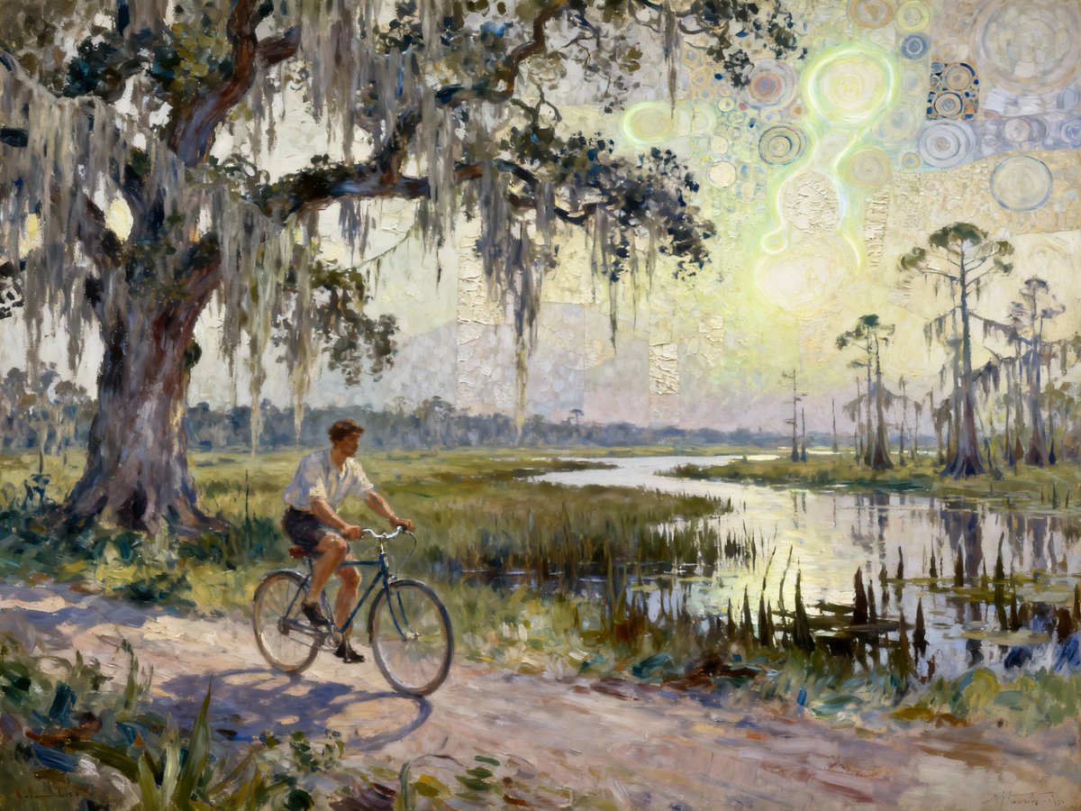 Phare_AI's tweet image. "The Cyclist and the Swamp" 

 Generated using @imagebreak_com