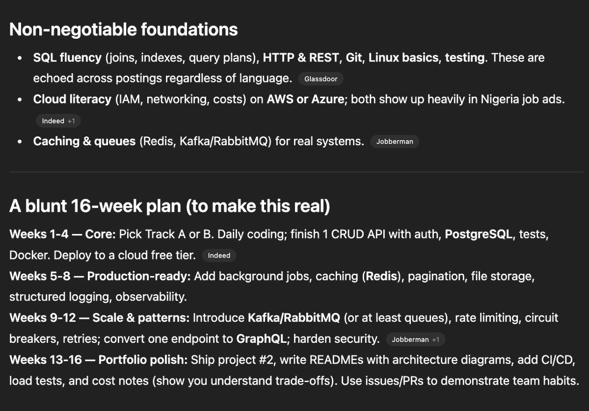 Benn_X1's tweet image. So I asked ChatGPT to scrape job boards and research on the most in-demand backend stacks in Nigeria, and this is what I got.
If you notice, the barrier to entry is now higher.
This is for entry-level roles by the way.