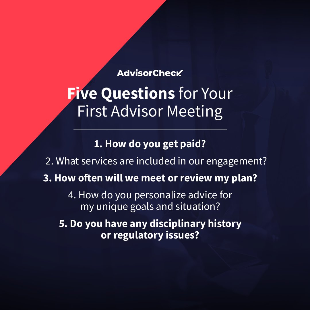 AdvisorCheck1's tweet image. Meeting with an advisor for the first time? Start with these questions.