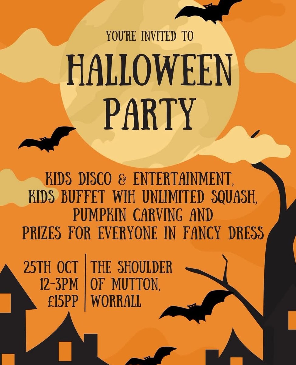 Happening this saturday!
Fancy dress welcome for all ages!
🎃 Buffet for kids
🎃 Party games 
🎃 DJ
🎃 Unlimited juice 
🎃 Pumpkin carving 
🎃 12-3, £15 per child
#Halloween2025 #Sheffield