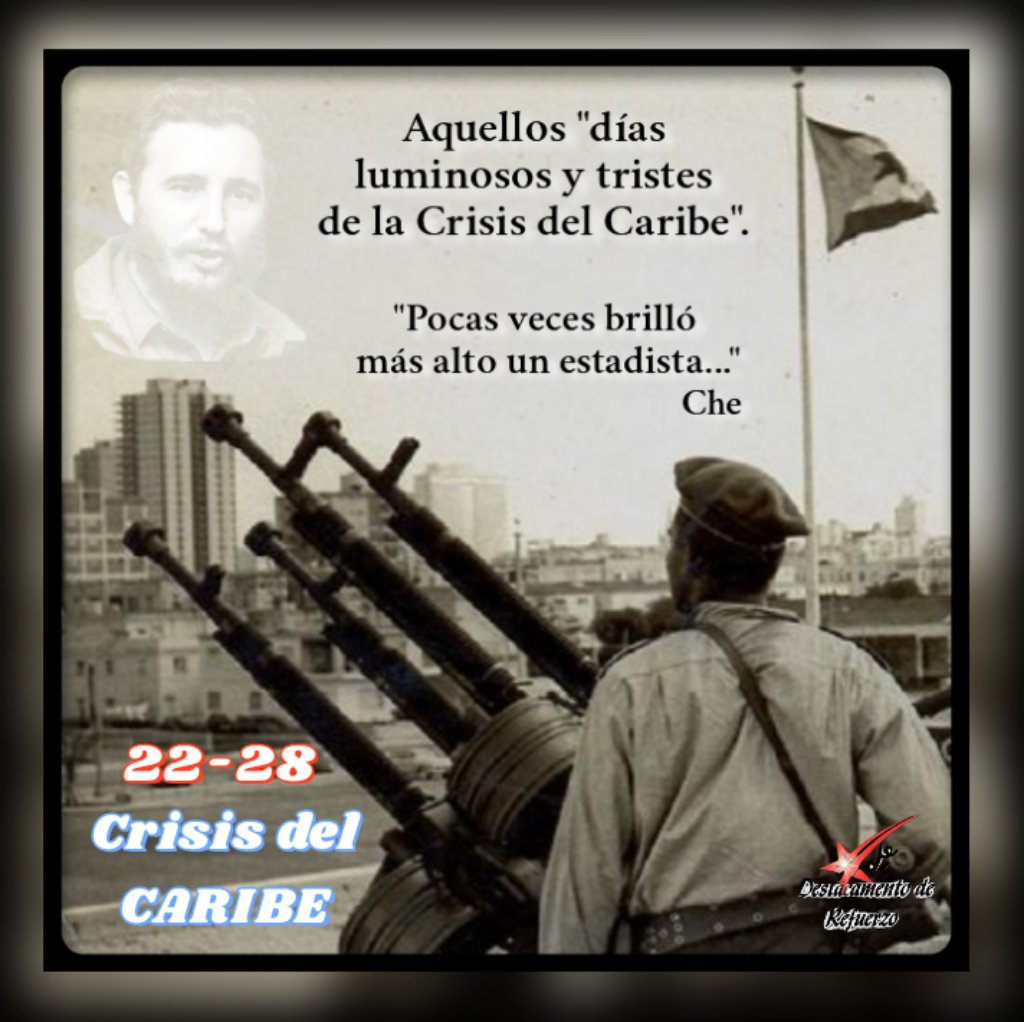 #DestacamentoDeRefuerzo//"(...)Pocas veces brilló más alto un estadista que en esos días..."
Che

La firmeza de Fidel fue clave en aquellos "días luminosos y tristes de la crisis del Caribe". Fue otra victoria del pueblo cubano ante la amenaza imperial.

#100AñosConFidel
#CheVive