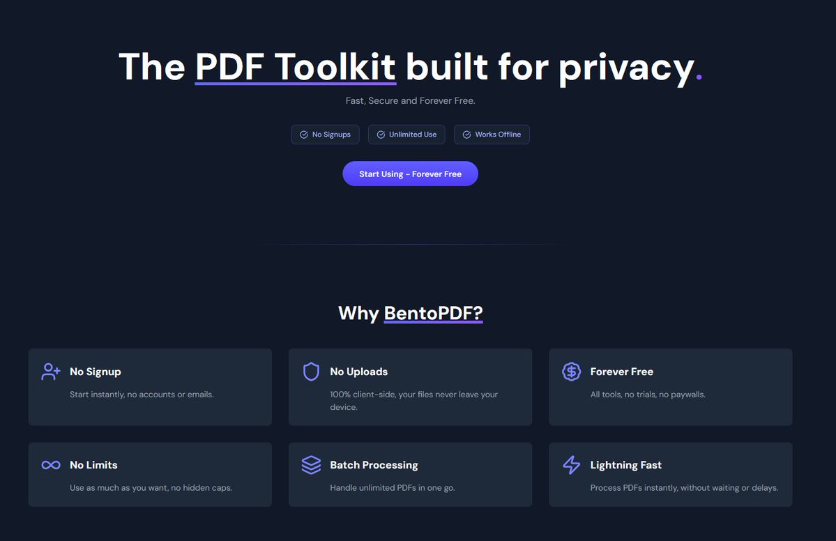 A7mad_x07's tweet image. لقيت موقع اسطوري للتعديل على ملفات الـ PDF 
فيه العشرات من الادوات للتعديل او لتحويل الملفات الى PDF.
الموقع جديد فتح قبل عدة ايام والاهم انه مفتوح مصدر، مجاني، وبدون اعلانات.
bentopdf.com