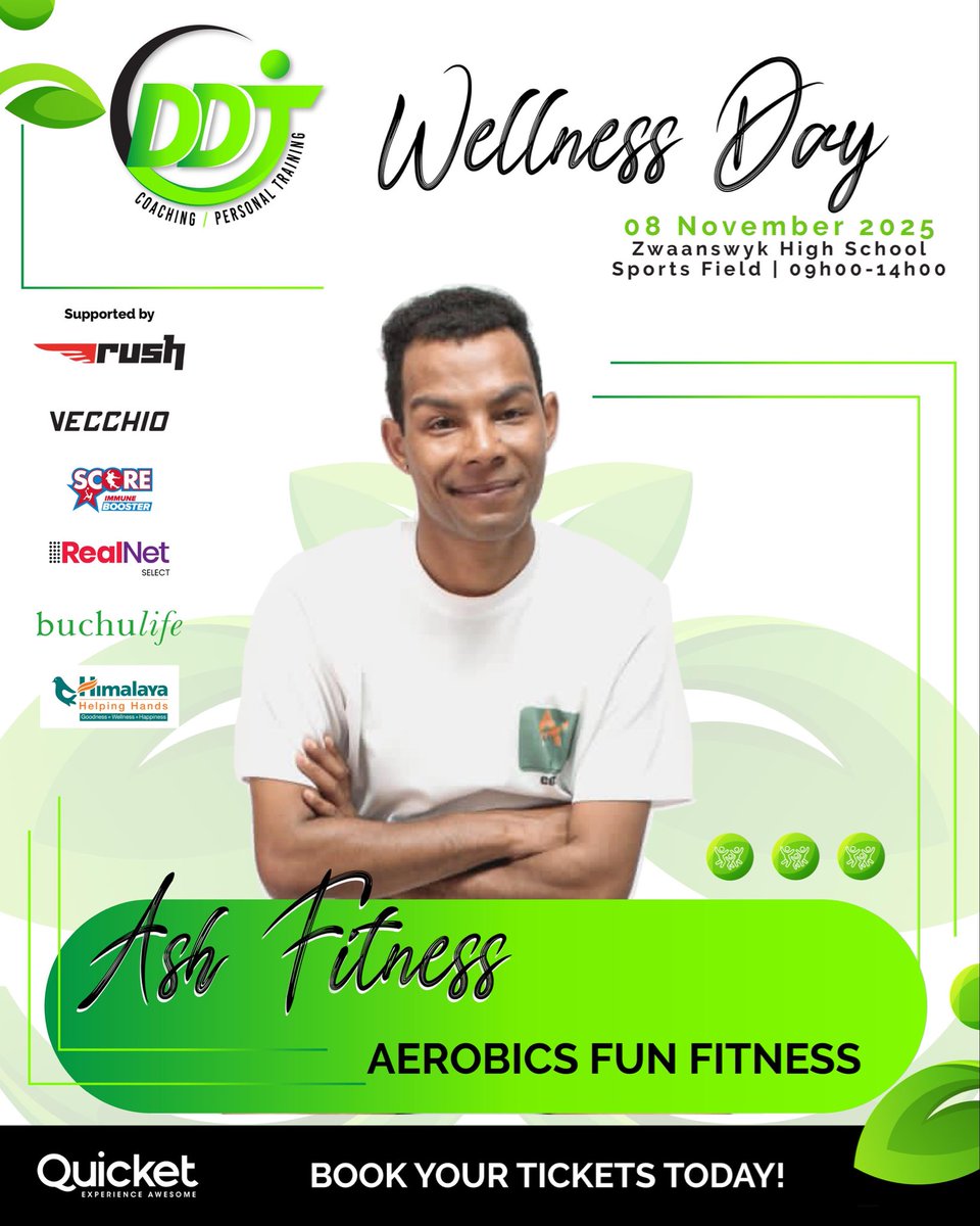 ddjtraining's tweet image. 🔥💃 Wellness Day 2025 Line-Up! 🥊✨

Our trainer line-up is here — cardio boxing, DanceFit, and epic performances! 💪🎶

A full day of movement, energy, and community vibes. 🌿💚

🎟️ Tickets on Quicket.com