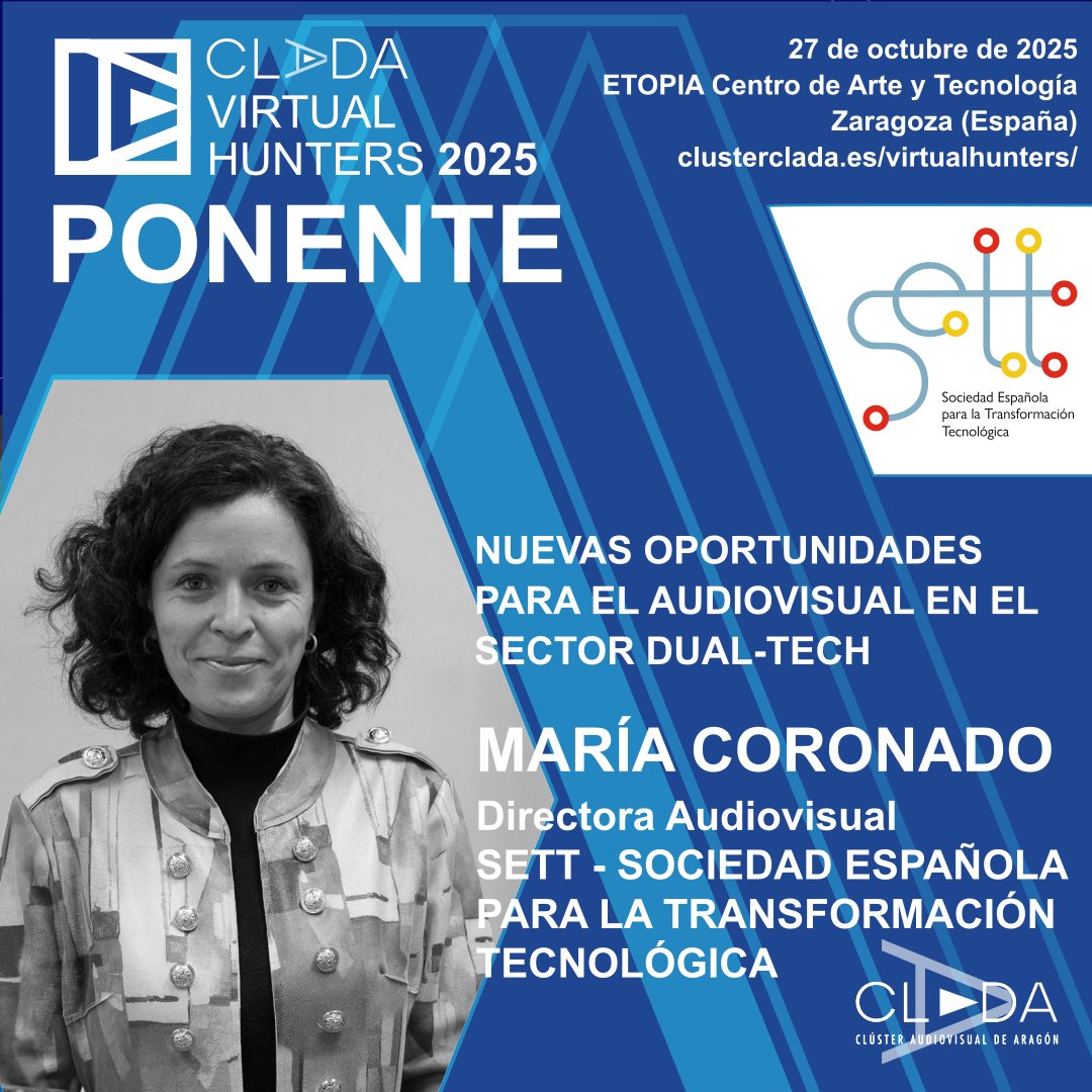 María Coronado,  Directora Audiovisual en
<a href="/SETT_Spain/">SETT</a> una de las protagonistas de #VirtualHunters2025 
📅 27 de octubre de 2025 clusterclada.es/virtualhunters/ #CLADA 
#Audiovisual #Innovación #IA #ProducciónVirtual #Videojuegos #Tecnología
