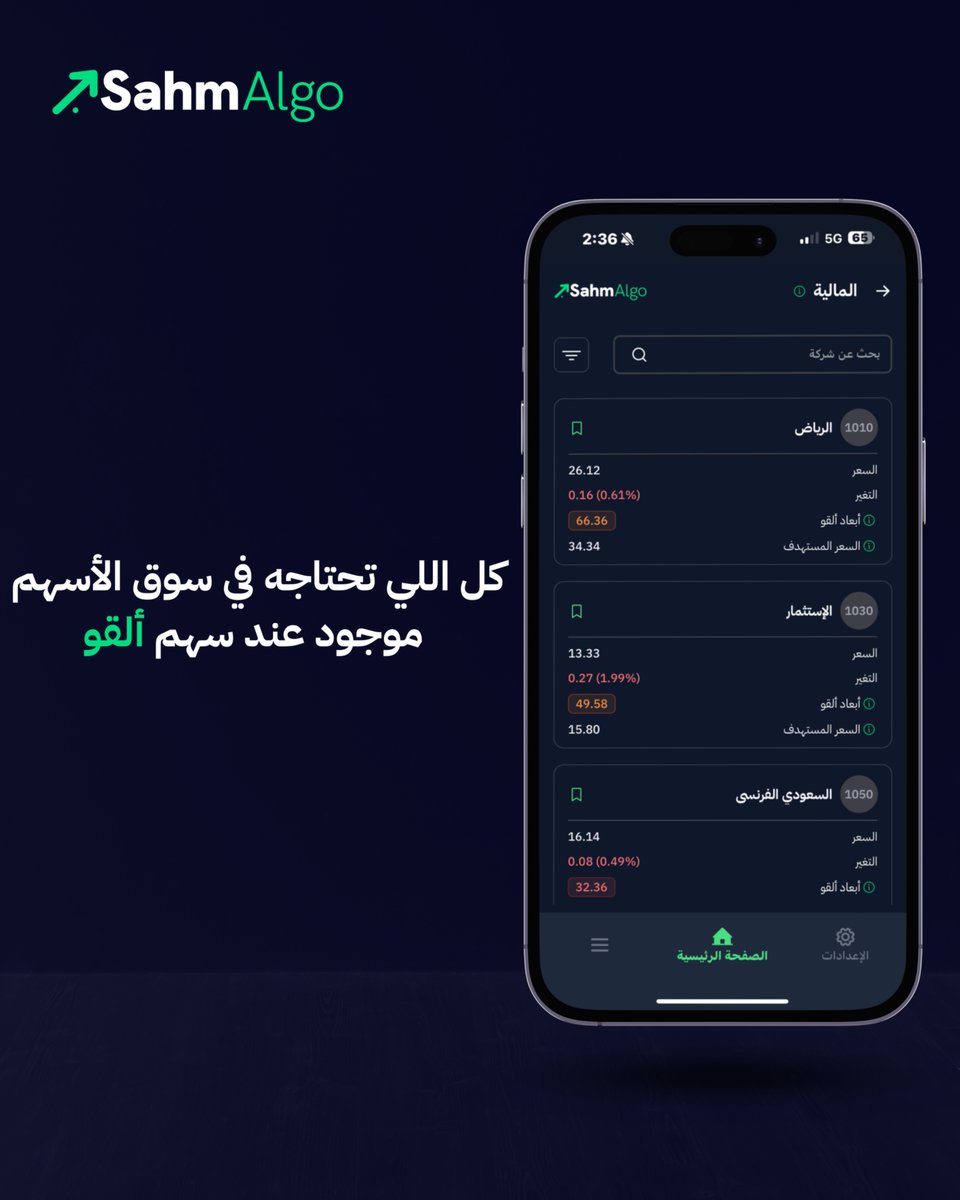 SahmAlgo's tweet image. معلومات مبنية على علم البيانات والذكاء الاصطناعي...
قم بتجربة سهم ألقو اليوم واستثمر بذكاء في سوق الأسهم السعودي
SahmAlgo.com