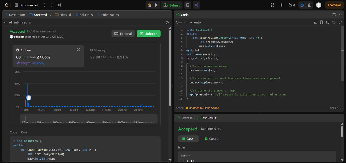 shivdatt999_'s tweet image. Day-6 Solved Problems -
1⃣ Count subarrays with given sum
(Brute-better-optimize)
2️⃣ Learn Java
@takeUforward_
#TUFWinterArc #100daysofcodechallenge #dsa