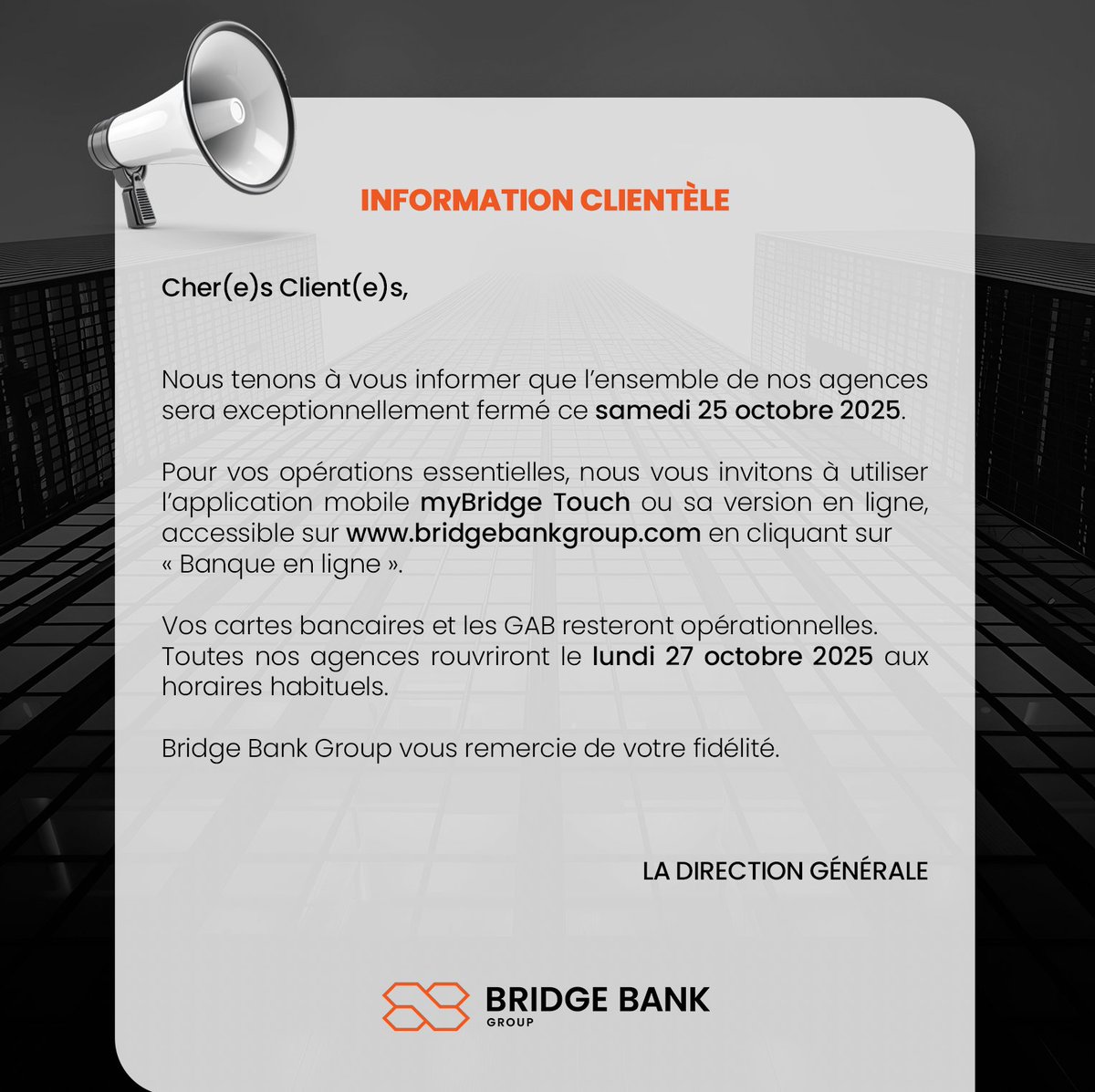 INFORMATION CLIENTÈLE !