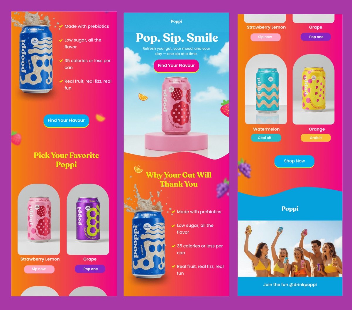 Khayrahdesigns's tweet image. Day 13 of my Email Design Challenge
Designed for @drinkpoppi bright, playful & full of personality
I love colors, and this one was pure fun to create
Hi, I’m Khayrah, an Email Designer and I’m currently open to internships