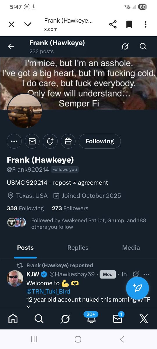 Let's get this USMC veteran lots of new connections, please support him with a follow and reposts
<a href="/Frank920214/">Frank (Hawkeye)</a> 
💪🫶👊💥💯🇺🇸🫡