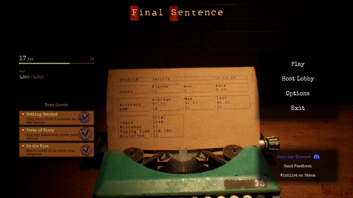 Javitiz97's tweet image. Estaba jugando el nuevo juego de #battleroyale de escribir y gane una partida estoy bien feliz el juego  se llama #finalsentence #gamer #game