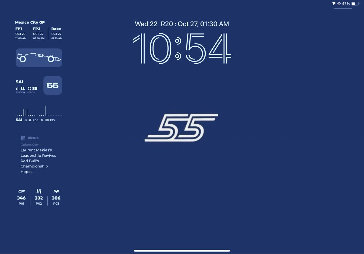 BoxBox_Club's tweet image. Let’s be for real our widgets look super cool on ipads 🤌🏻

#f1 #boxboxclub #f1widgets