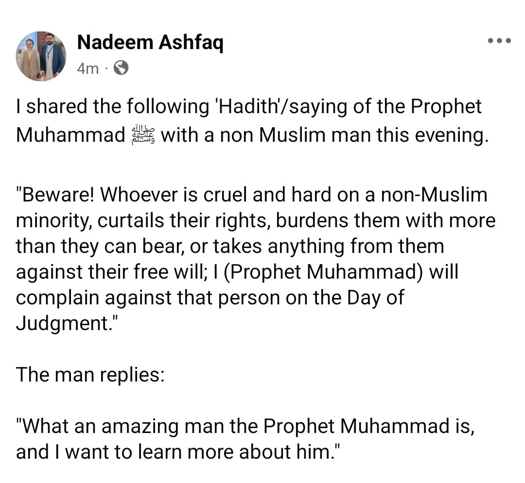 nadeem_ashfaq1's tweet image. The man replies: 

&quot;What an amazing man the Prophet Muhammad is, and I want to learn more about him.&quot;