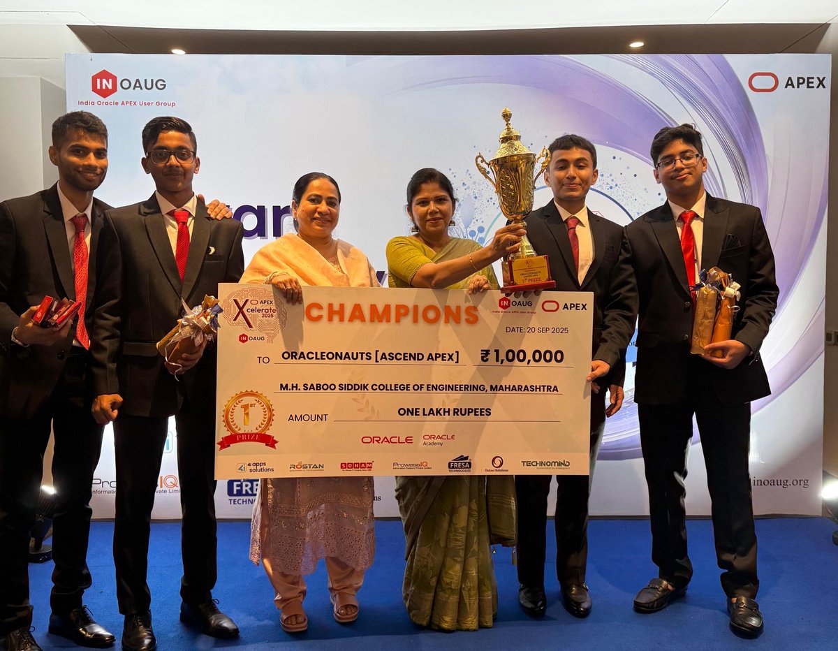 OracleAcademy's tweet image. @OracleAcademy recently collaborated with the @Oracle Technology Solutions Engineering Team and #Oracle User Groups to provide opportunities for students to learn, explore, and showcase their Oracle #tech talents at Xcelerate 2025, a hackathon event organized by @inoaug – #India…