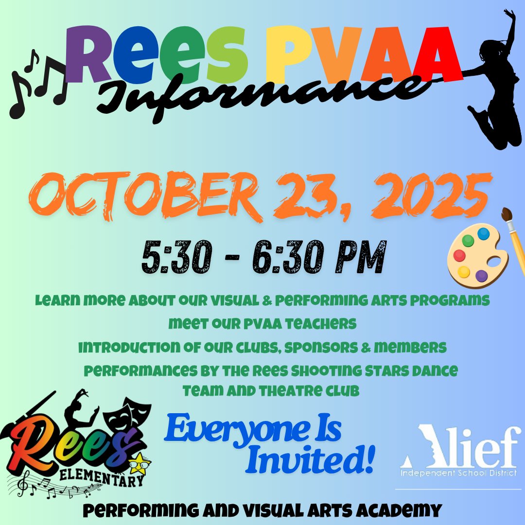 ReesStars's tweet photo. ๐ญ Tomorrow is our Rees PVAA Informance! Join us 5:30โ6:30 PM to learn more about our programs and view a performance from some of our Fine Arts Clubs! ๐ซ Plus, grab a Nothing Bundt Cake to support Alief ISD Fine Arts! ๐ง
#ReesPVAA #AliefProud #SweetCause #AliefFineArts https://t.co/uJv8bIasdP