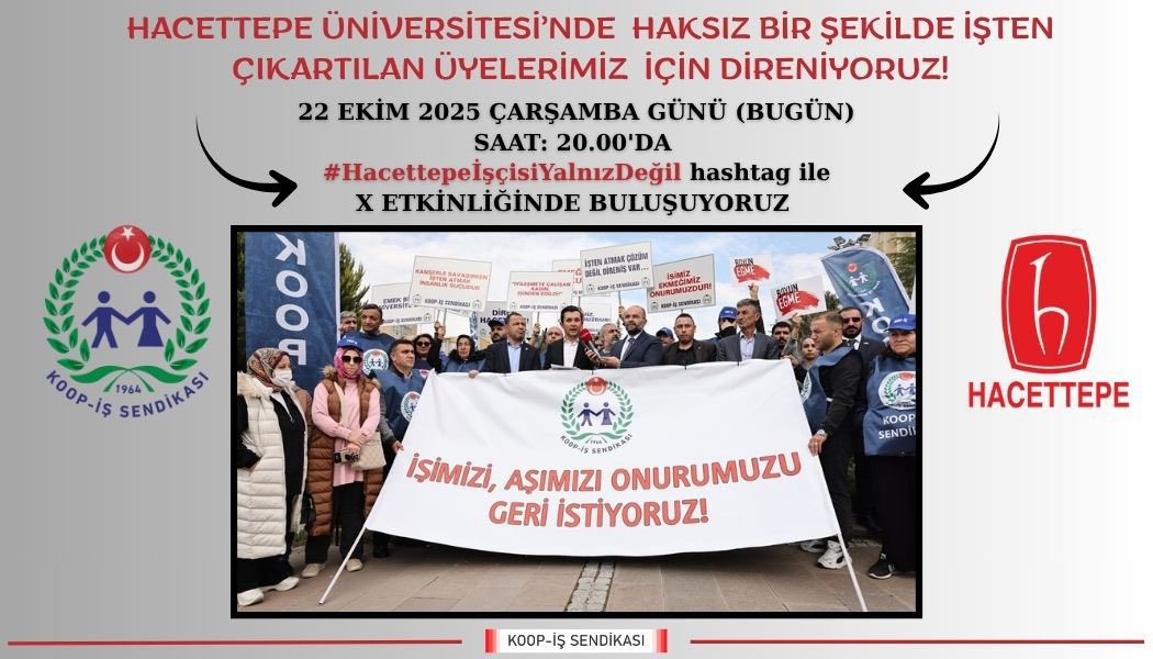 Bir avuç işçinin emeğine saygısızlık Hacettepe Üniversitesi’nin büyüklüğüne yakışmaz.
#HacettepeİşçisiYalnızDeğil