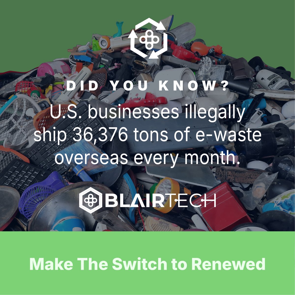 BlairTechKY's tweet photo. Did you know that businesses in the U.S. illegally ship e-waste overseas? It’s often not recycled responsibly. BlairTech is keeping that from happening with our waste.

Learn more about our commitment: https://t.co/bY74Hv1CIm

#ShopSustainable #MakeTheSwitch https://t.co/uJBJJAoI0k