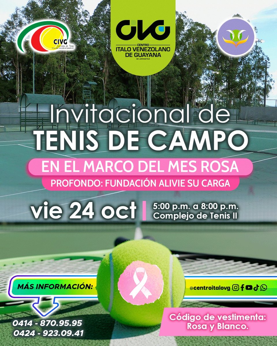 II Jornada de Sensibilización y Concientización contra el Cáncer de Mama – Invitacional de Tenis CIVG 💗🎾

#CIVG  #CiudadGuayana #PZO