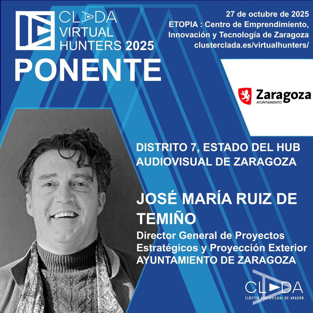 José María Ruiz de Temiño,  Director General de Proyectos Estratégicos y Proyección Exterior en
<a href="/zaragoza_es/">AyuntamientoZaragoza</a> uno de los protagonistas de #VirtualHunters2025 
📅 27 de octubre de 2025 clusterclada.es/virtualhunters/ 
#Audiovisual #Innovación #IA #ProducciónVirtual #Videojuegos #Tecnología