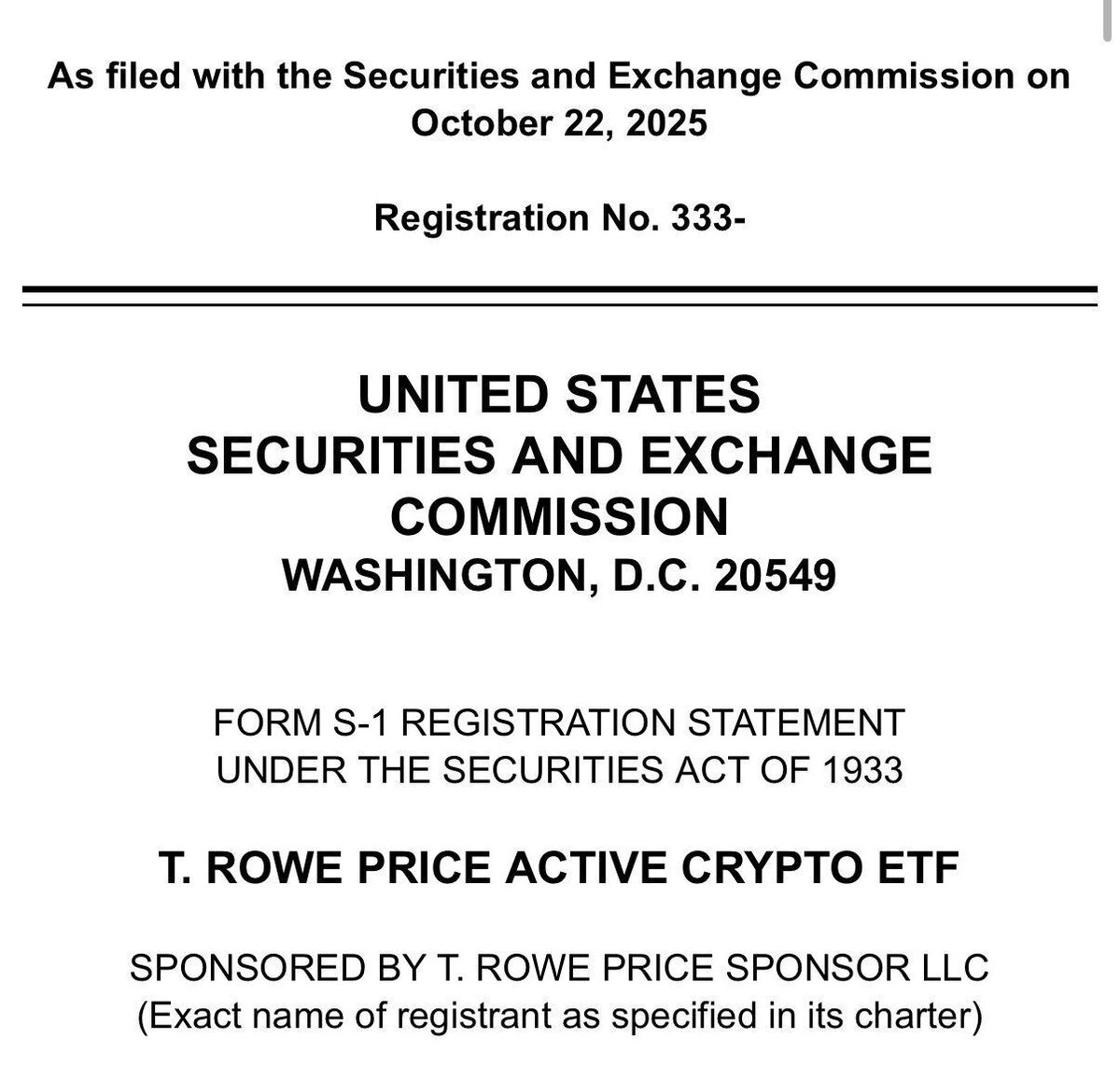 🔴COINTELGRAPH: T. Rowe Price presenta domanda per un ETF crypto gestito attivamente.