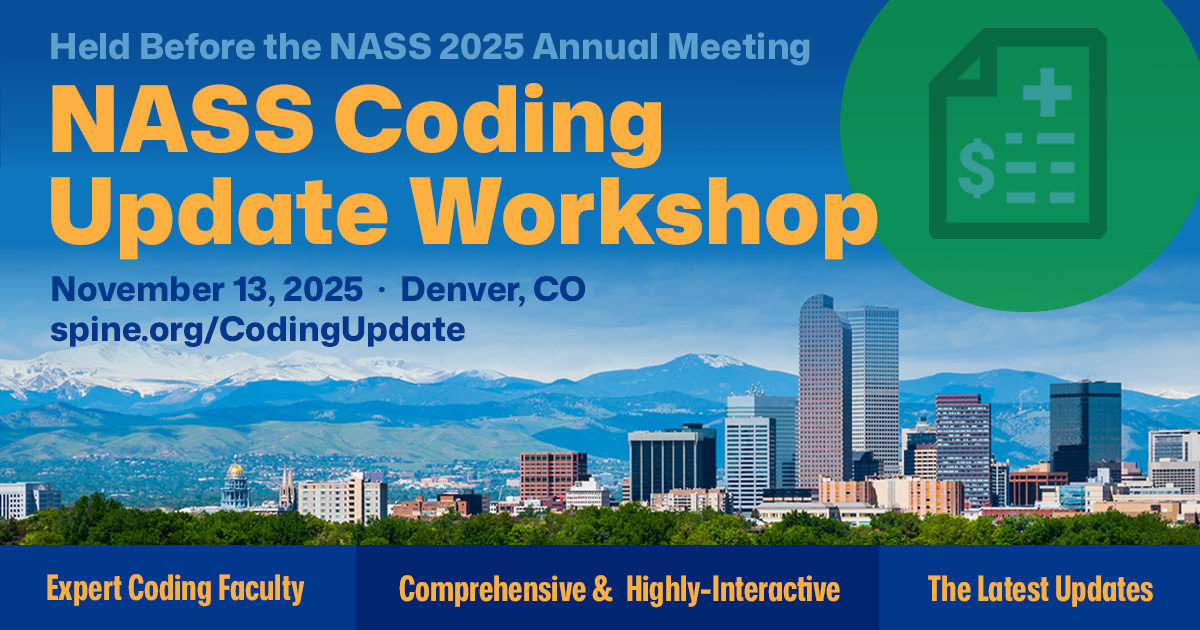 NASSspine's tweet image. Master the Latest Coding Changes! Register for this Comprehensive One-Day Workshop!
Visit spine.org/CodingUpdate