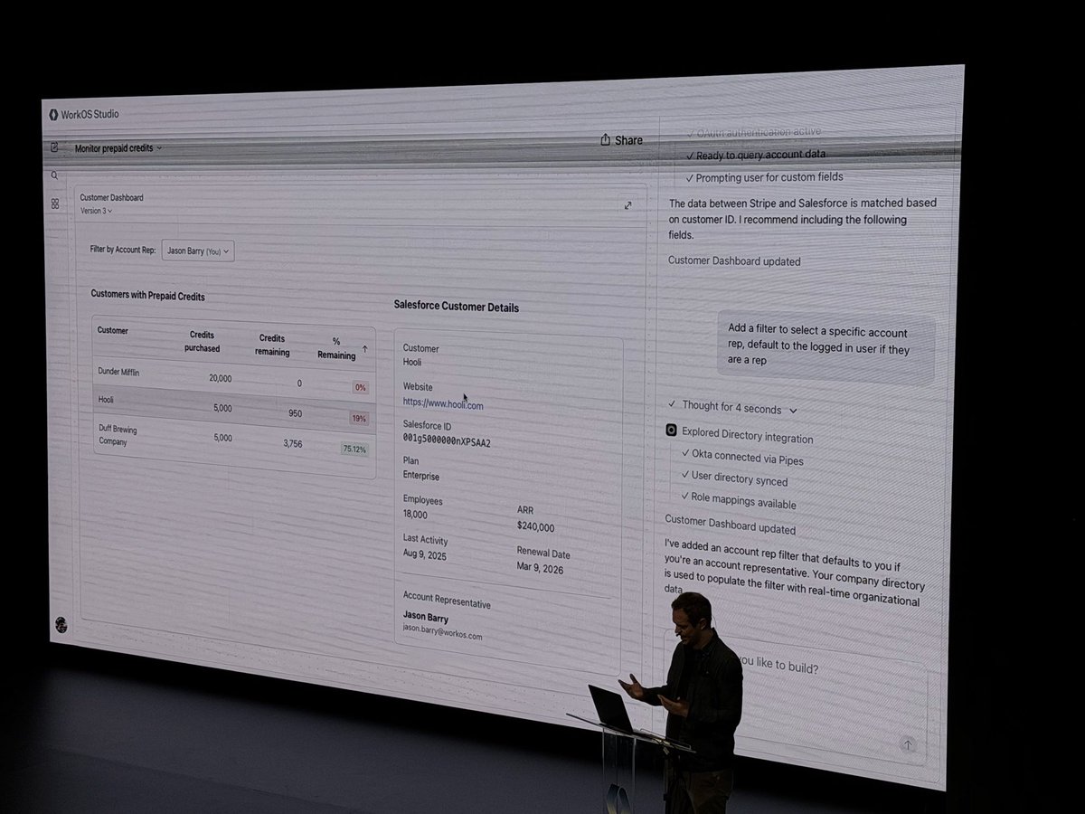 nicknisi's tweet image. The final demo is the super exciting introduction of WorkOS Studio by @jasbarry
Securely vibe code internal apps and dashboards, powered by WorkOS! Pull data in and push data out to the systems you use!